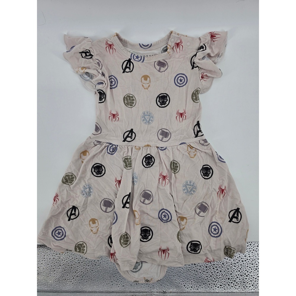 Scottie Belle Bamboo Marvel Avengers Twirl Bodysuit Dress Flutter Sleeve 18-24M